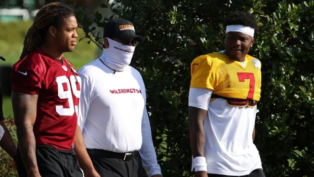 Dwayne Haskins Chase Young Ron Rivera © Geoff Burke-USA TODAY Sports